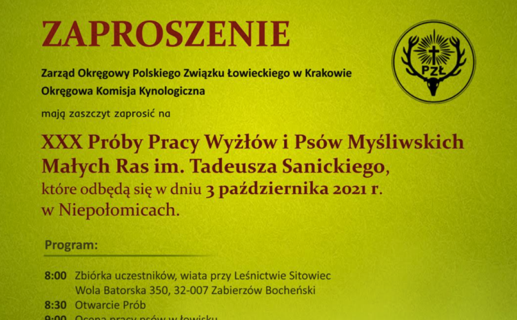 03.10.2021 r. Test Hodowlany – XXX Próby Pracy Wyżłów i Psów Myśliwskich Małych Ras im. T. Sanickiego